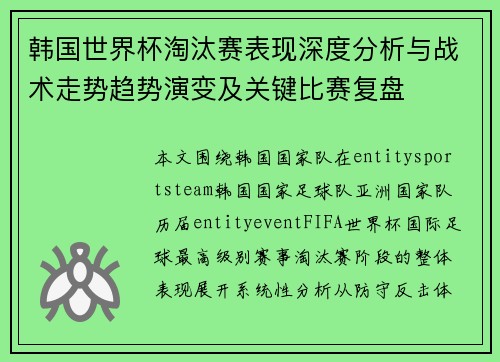 韩国世界杯淘汰赛表现深度分析与战术走势趋势演变及关键比赛复盘